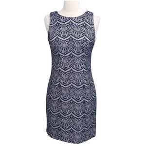 NWOT Jessica Simpson Blue & White Scalloped Lace Sleeveless Mini Sheath Dress- 2
